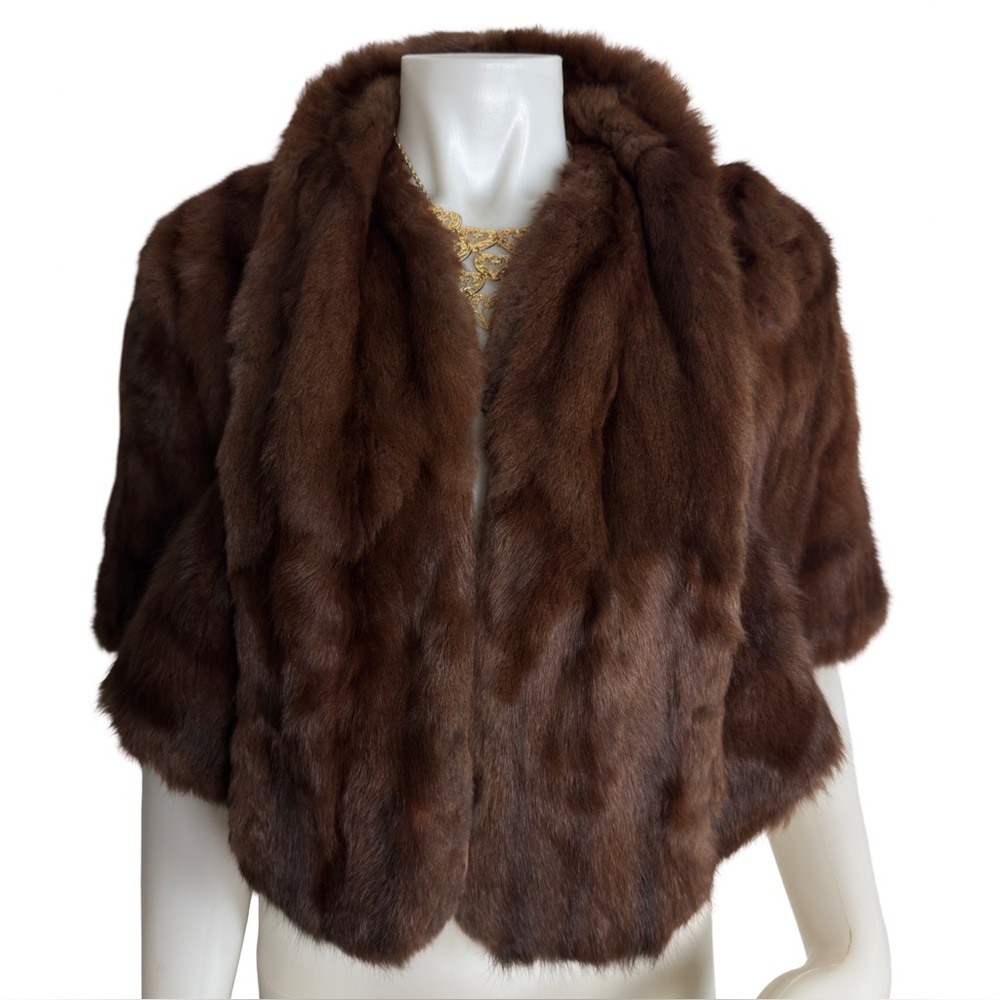 Vintage Brown 60s Leakas Furriers Dayton Mink Fur Shawl Cape Capelet - Picture 3 of 12